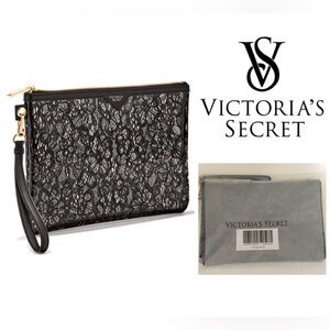 🆕VICTORIA'S SECRET - NWT - BLACK GOLD SLIM LACE POUCH / CLUTCH / BAG